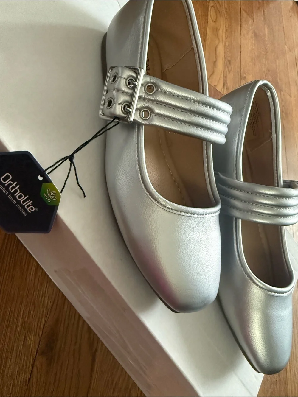 Sonoma Delilah Mary Jane Flats Women Sz  6 Silver Strap Ballet Comfort New